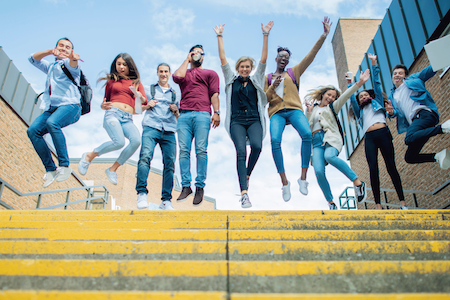 University Students jumping